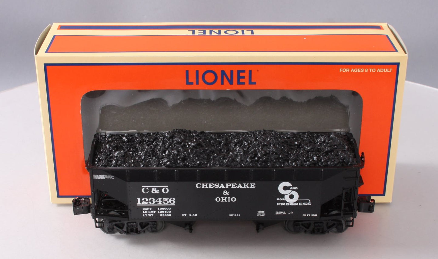 Lionel 6-17036 O Gauge Chesapeake and Ohio 50 Ton Offset Coal Hopper #123456 LN/Box