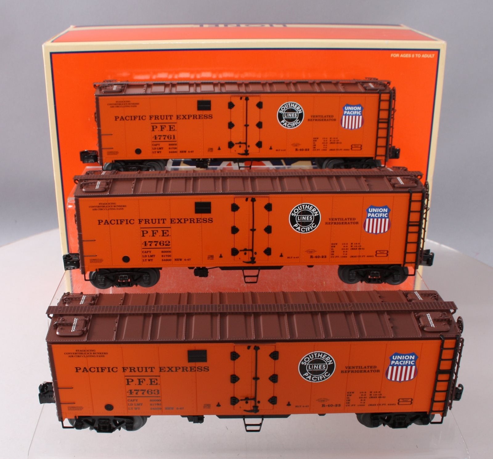 Lionel 6-11872 O Gauge Pacific Fruit Express Refrigerator Car (Pack of 3) LN/Box
