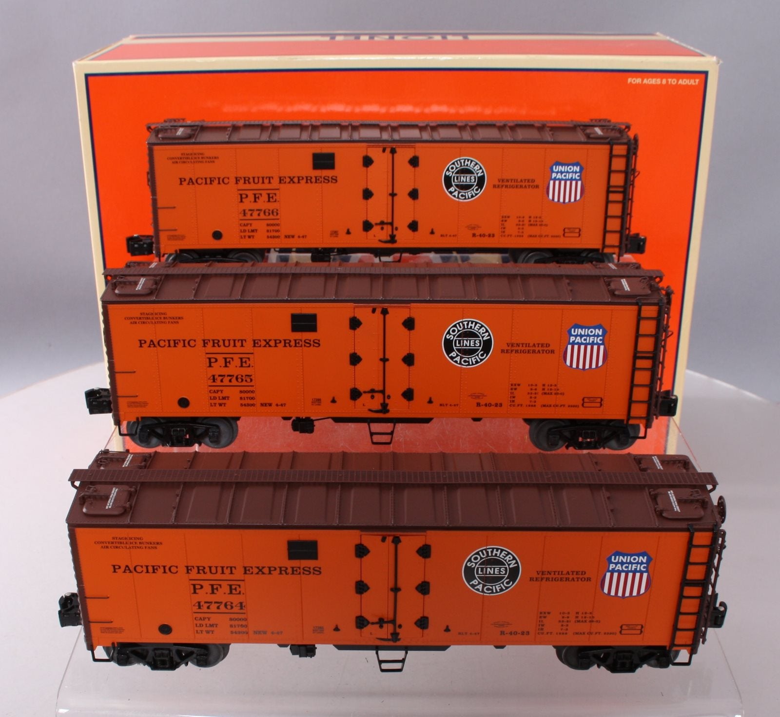 Lionel 6-11874 O Gauge Pacific Fruit Express Steel-Sided Refrigerator Cars LN/Box