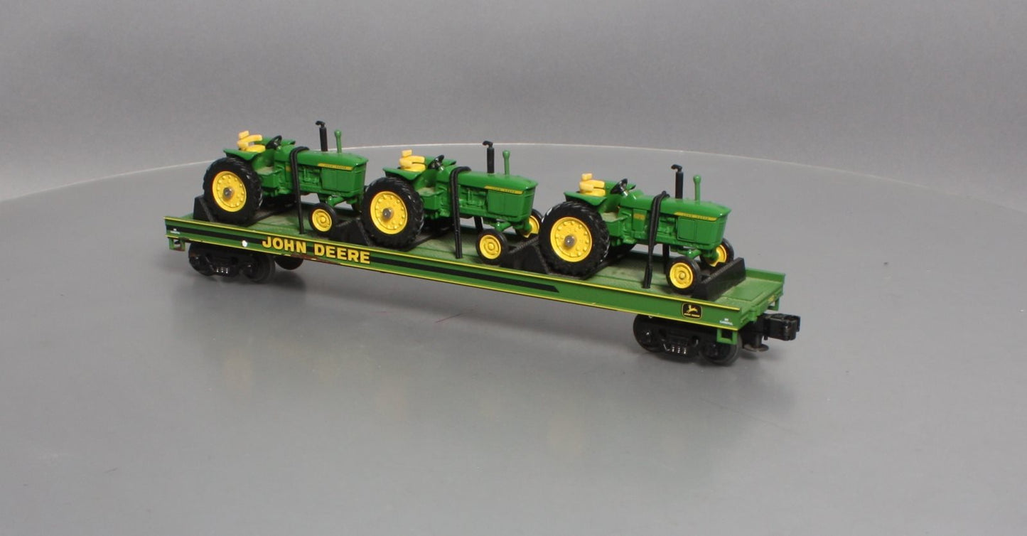 MTH 20-98361 O Gauge John Deere Flat Car w/ Three 4010 Tractors LN/Box
