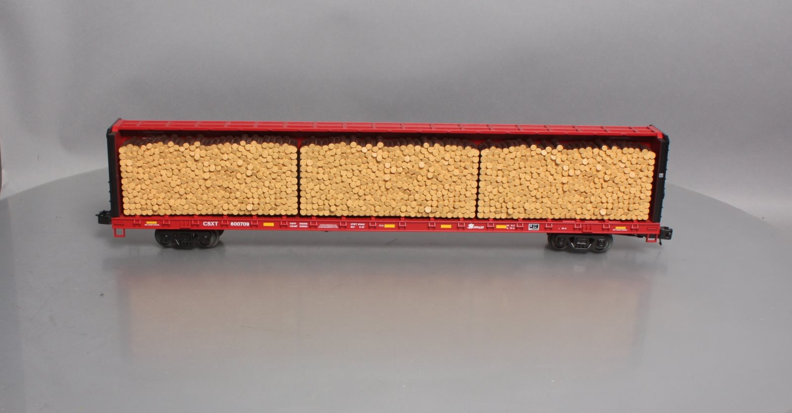 MTH 20-98848 O CSX Center Beam Flat Car w/ Log Load #600709 LN/Box