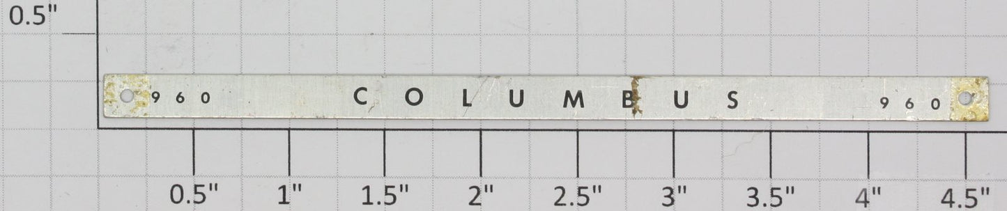 American Flyer 960 S Scale Nameplate for Columbus Passenger Car