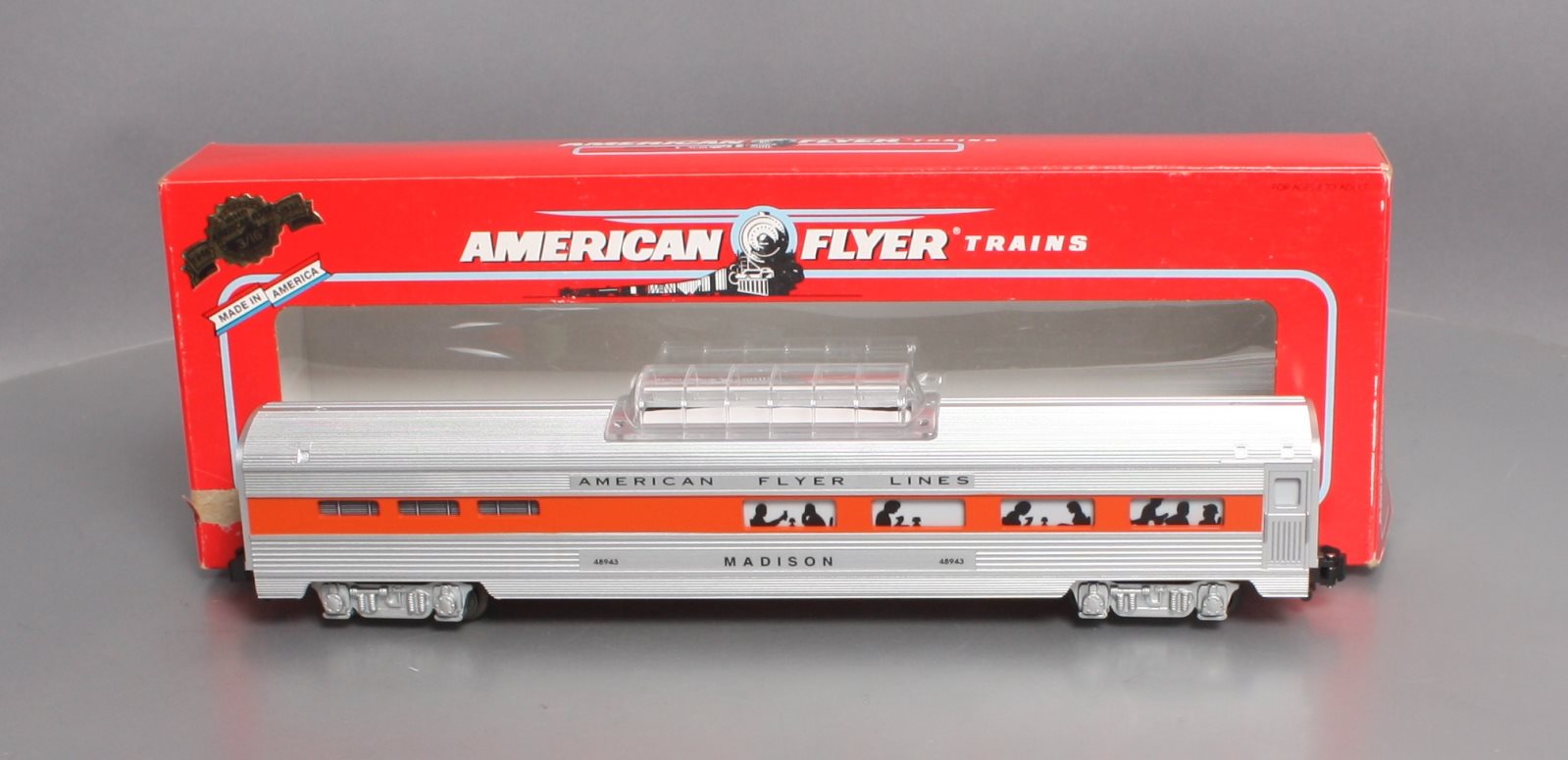 American Flyer 6-48943 S AFL Silver Flash Madison Vista Dome Dining Car NIB