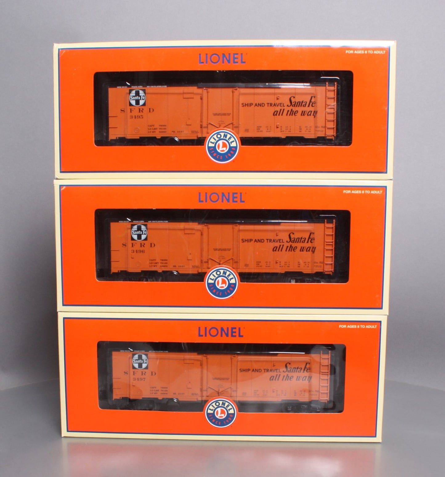 Lionel 6-11896 O Gauge Santa Fe Steel-Sided Refrigerator Set (Set of 3) LN/Box