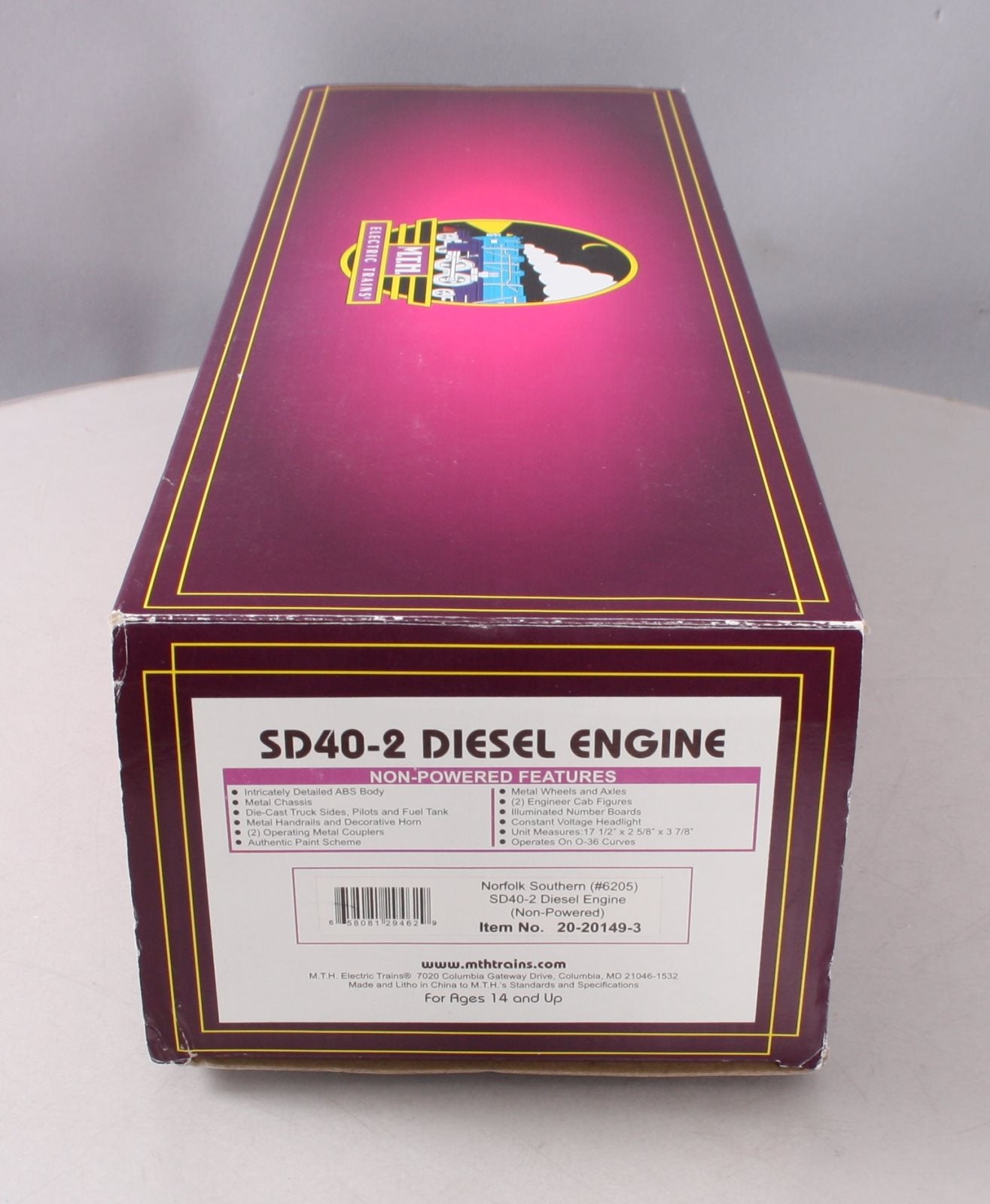 MTH 20-20149-3 Norfolk Southern SD40-2 Non-Powered Diesel Engine #6205