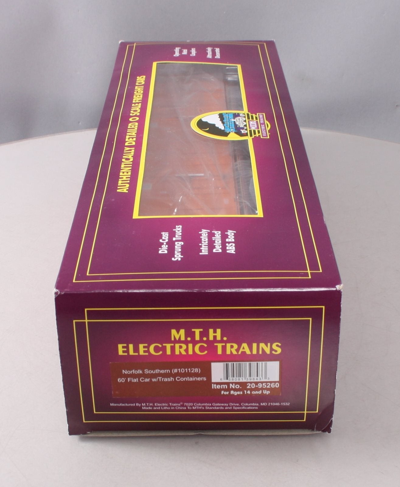 MTH 20-95260 O Norfolk Southern 60' Flat Car w/ Trash Containers #101128