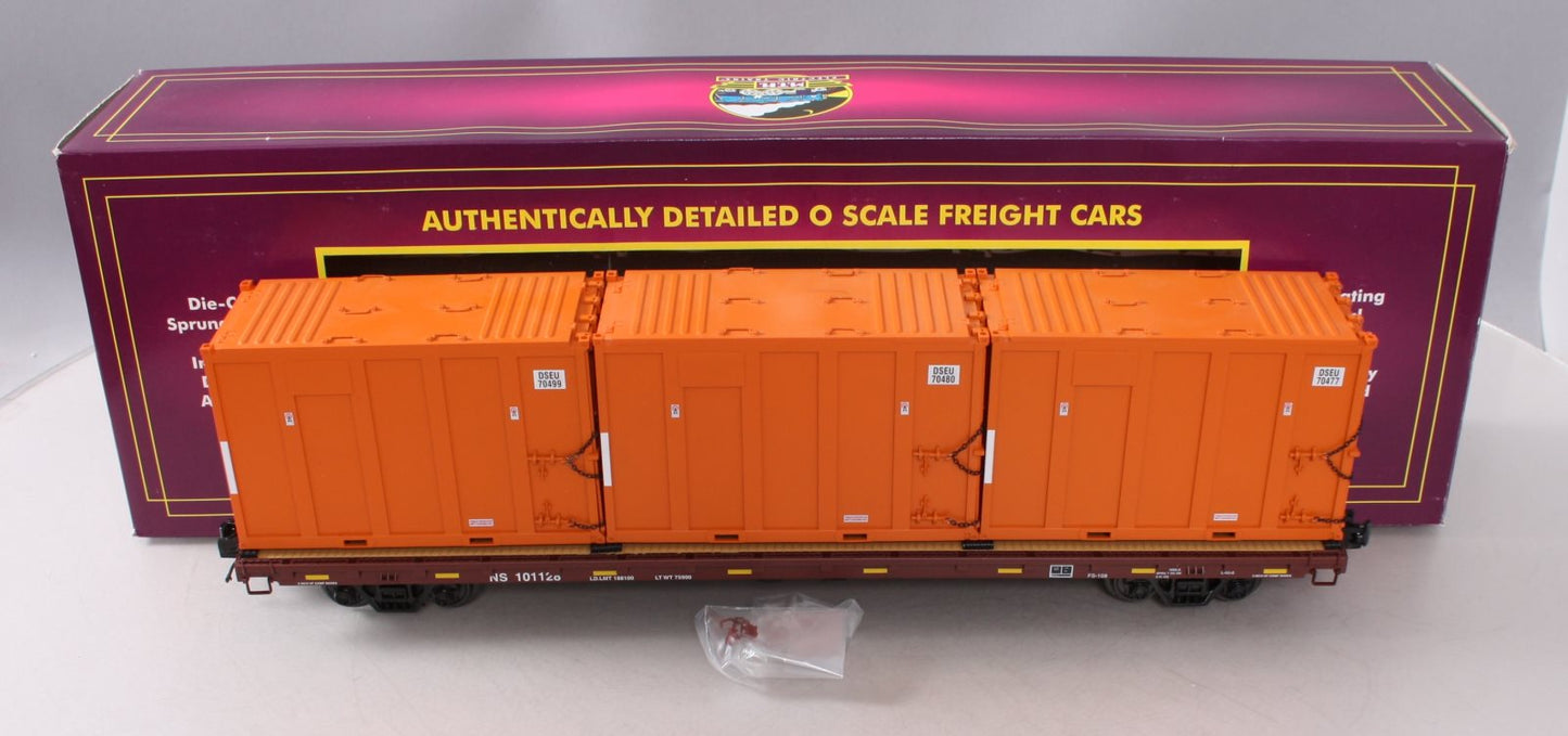 MTH 20-95260 O Norfolk Southern 60' Flat Car w/ Trash Containers #101128