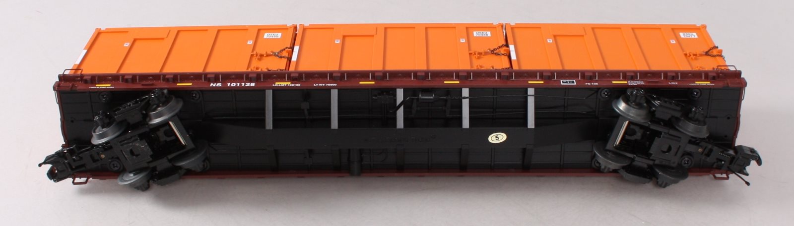 MTH 20-95260 O Norfolk Southern 60' Flat Car w/ Trash Containers #101128