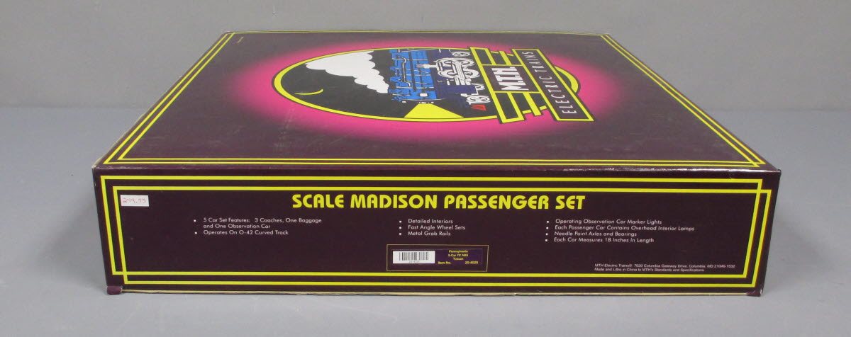 MTH 20-4025 O Gauge Pennsylvania 70' Madison Passenger 5-Car Set LN/Box