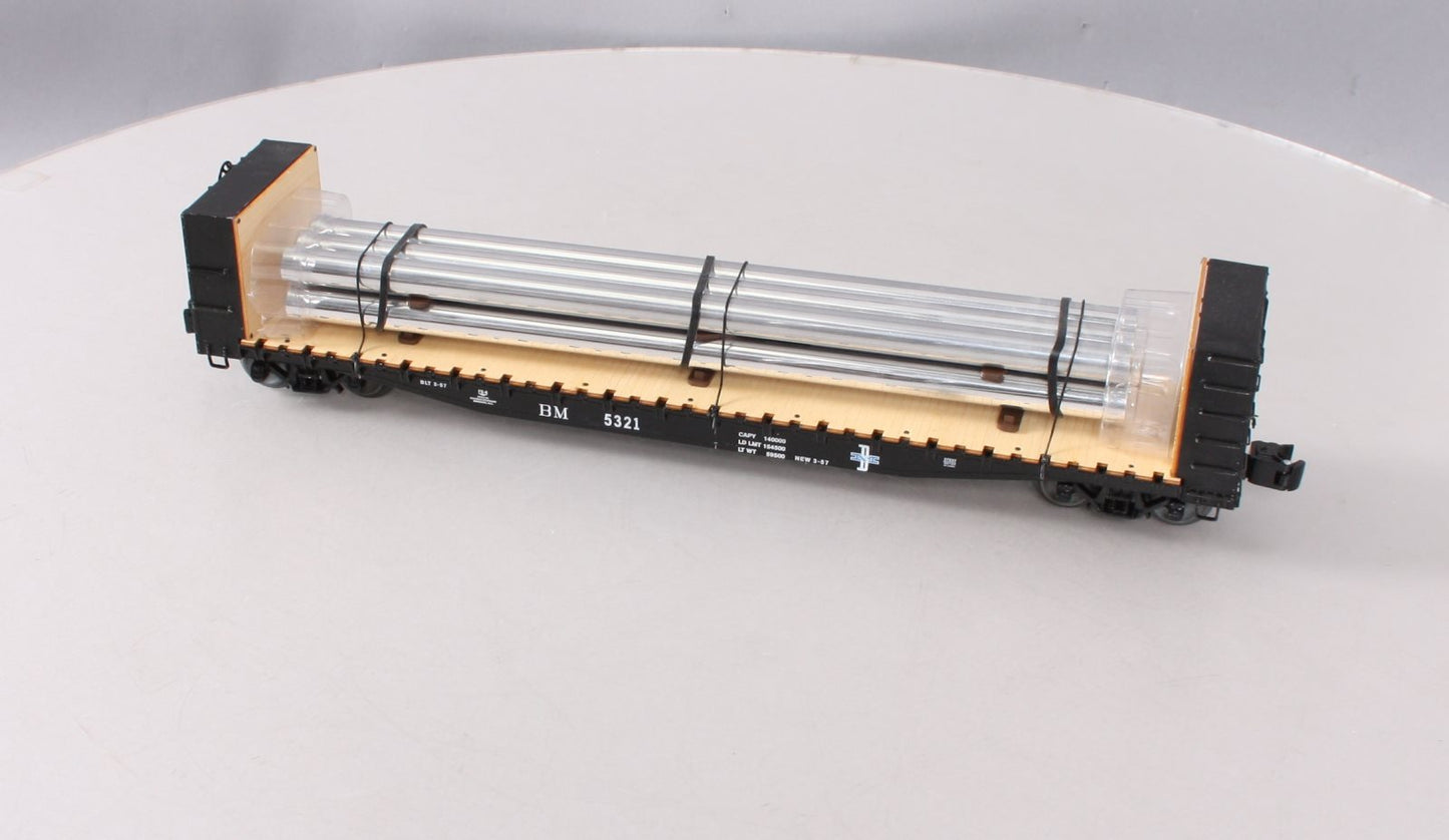 Lionel 6-27837 O Boston & Maine Bulkhead Flatcar w/Pipe Load #5321