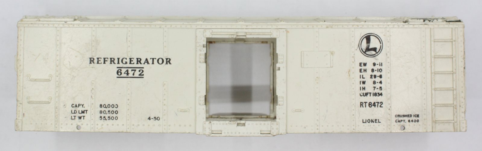 Lionel 6472-1 Refrigerator Car Shell w/ Plastic Door Frames w/o Operating Hatch
