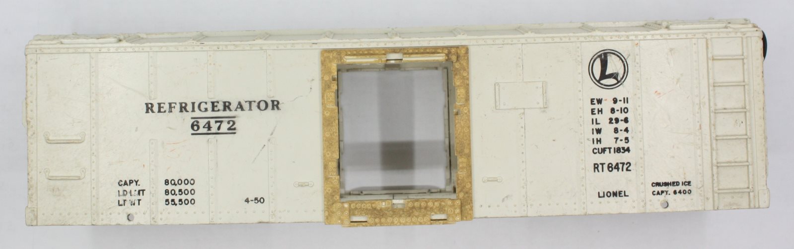 Lionel 6472-1 Refrigerator Car Shell w/ Plastic Door Frames w/o Operating Hatch