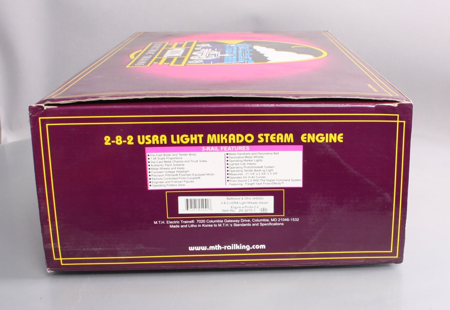 MTH 20-3075-1 O Gauge B&O USRA 2-8-2 Steam Locomotive w/Tender w/PS2 #4500 LN/Box