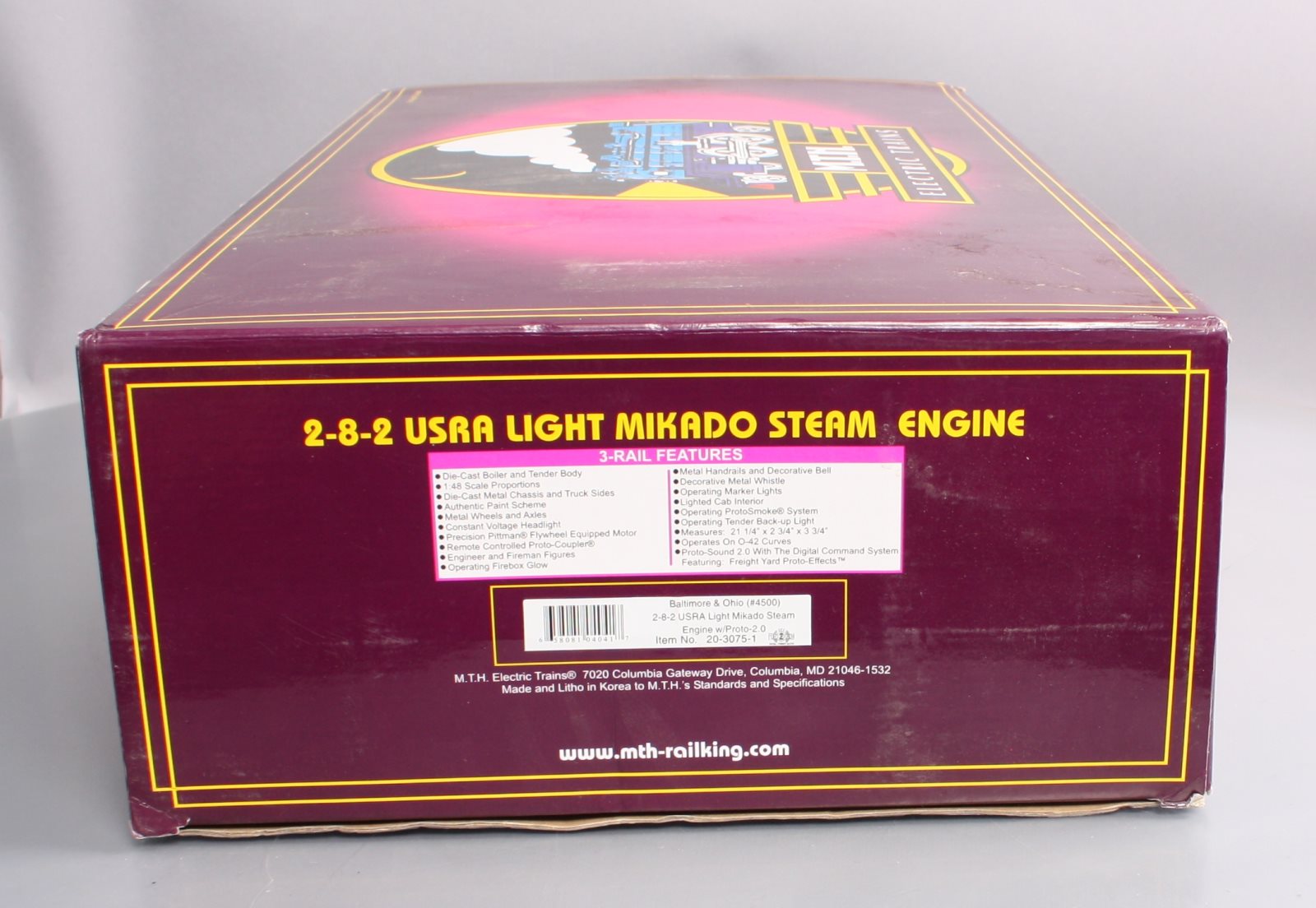 MTH 20-3075-1 O Gauge B&O USRA 2-8-2 Steam Locomotive w/Tender w/PS2 #4500 LN/Box