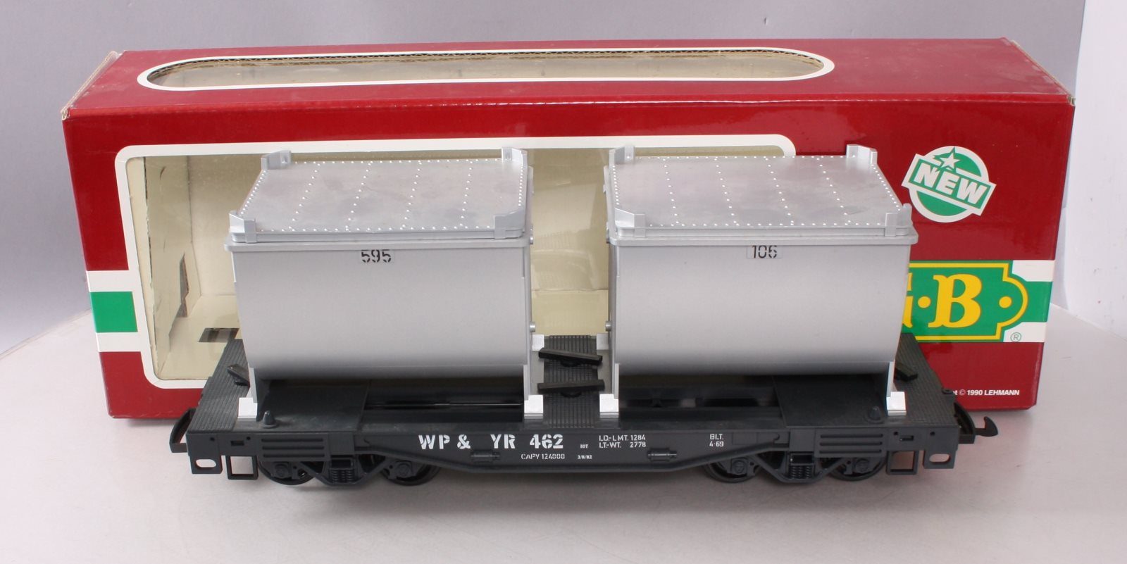 LGB 4086 G Scale White Pass & Yukon Forney Flatcar w/Ore Container Load #462 LN/Box