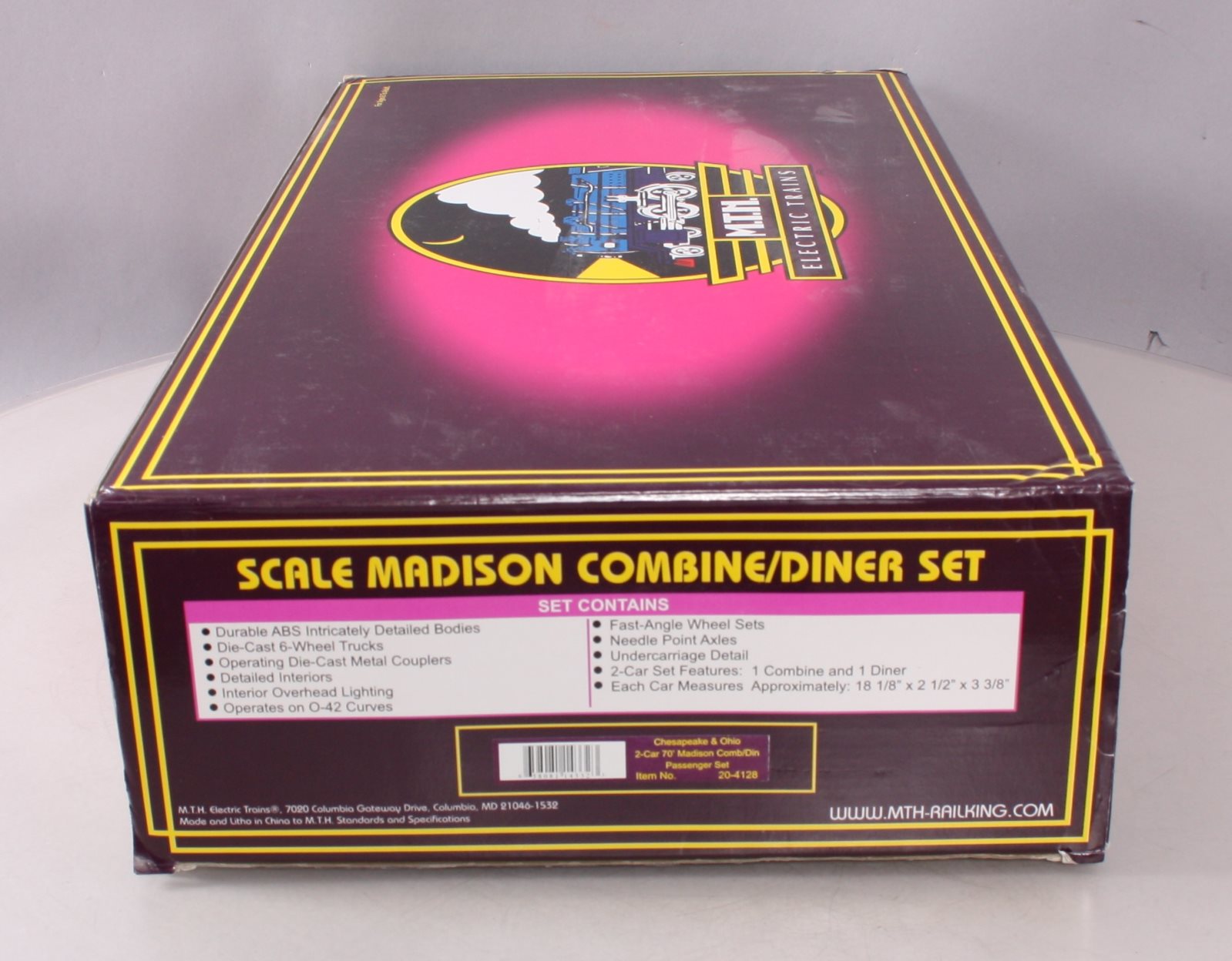 MTH 20-4128 O C&O 70' Madison Combine/Diner Passenger Car Set (Set of 2) LN/Box