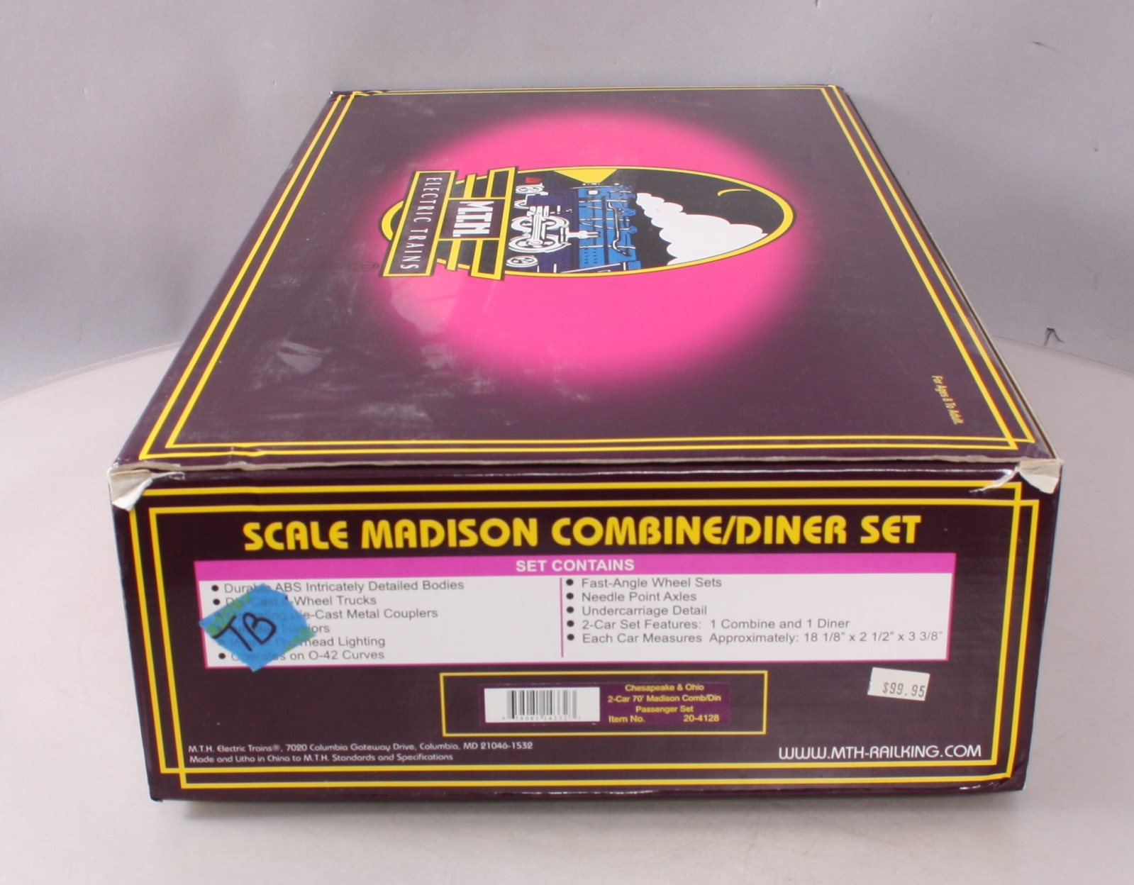 MTH 20-4128 O C&O 70' Madison Combine/Diner Passenger Car Set (Set of 2) LN/Box