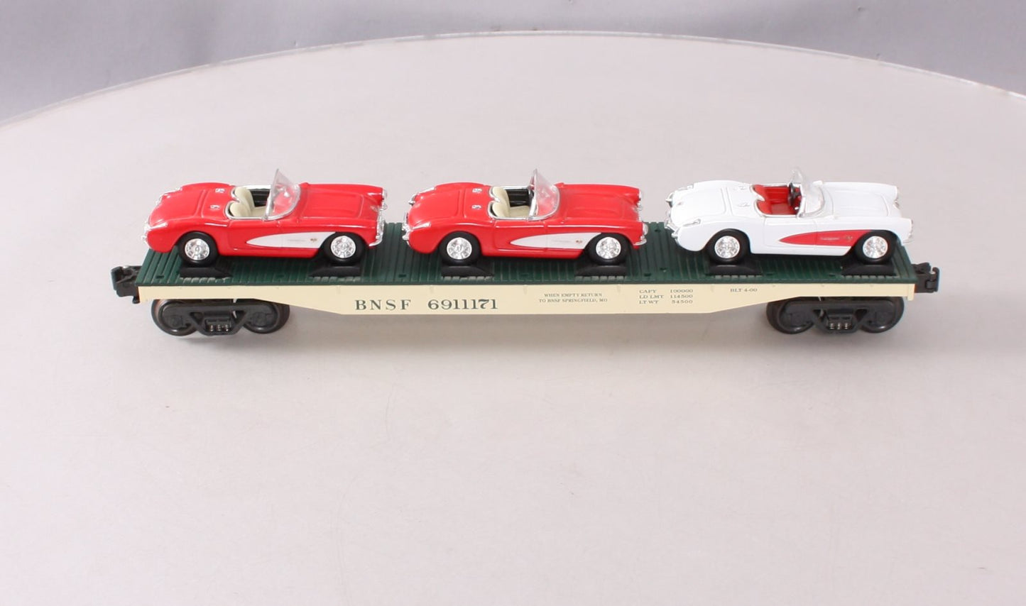 K-Line K691-1171 O Gauge Burlington Northern Santa Fe Flatcar w/ 1957 Corvettes NIB