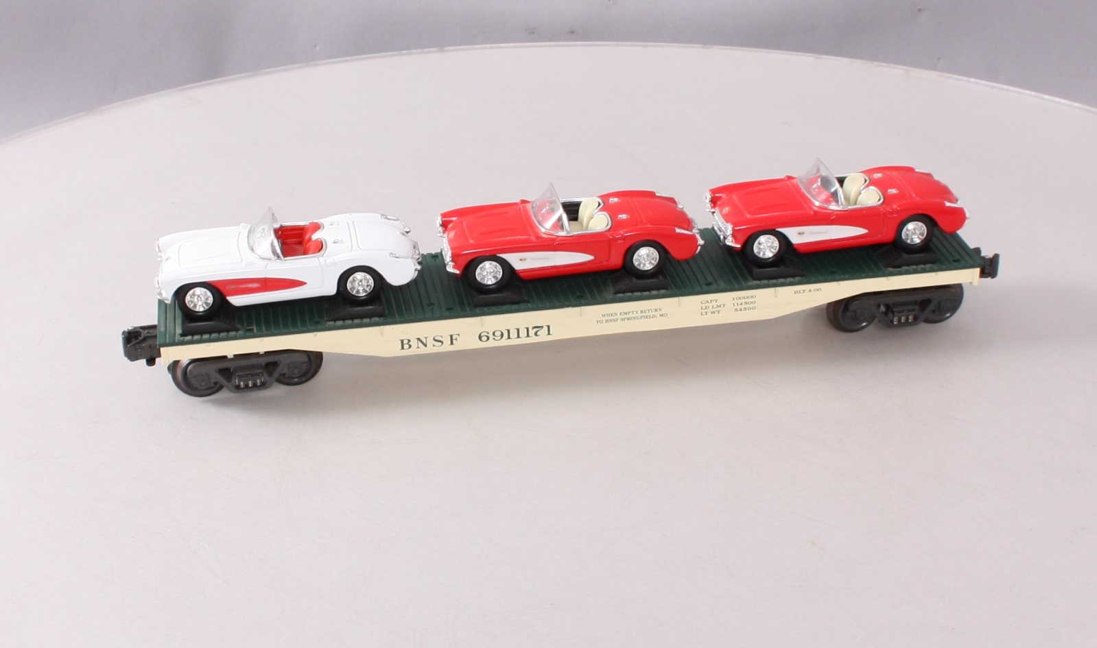 K-Line K691-1171 O Gauge Burlington Northern Santa Fe Flatcar w/ 1957 Corvettes NIB