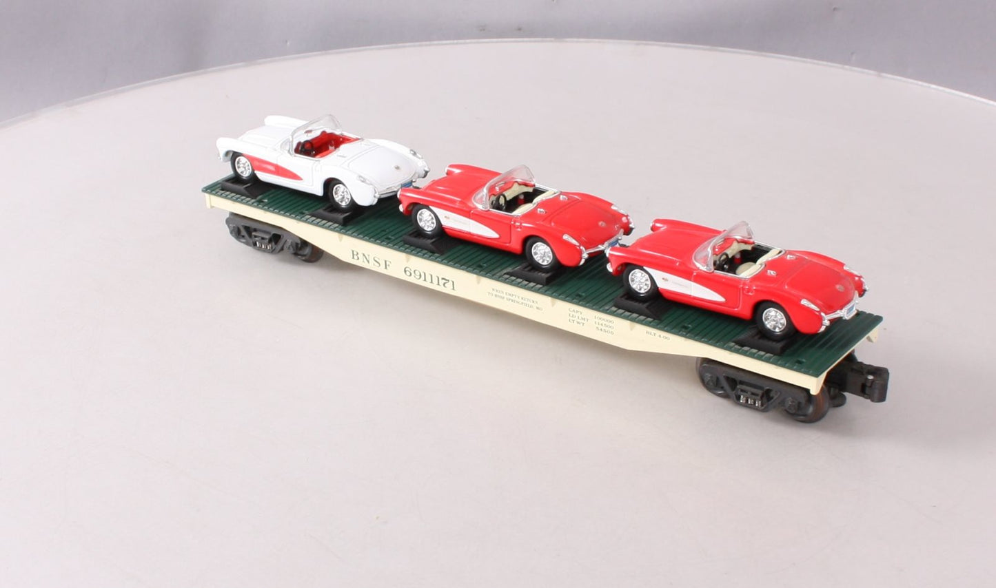 K-Line K691-1171 O Gauge Burlington Northern Santa Fe Flatcar w/ 1957 Corvettes NIB