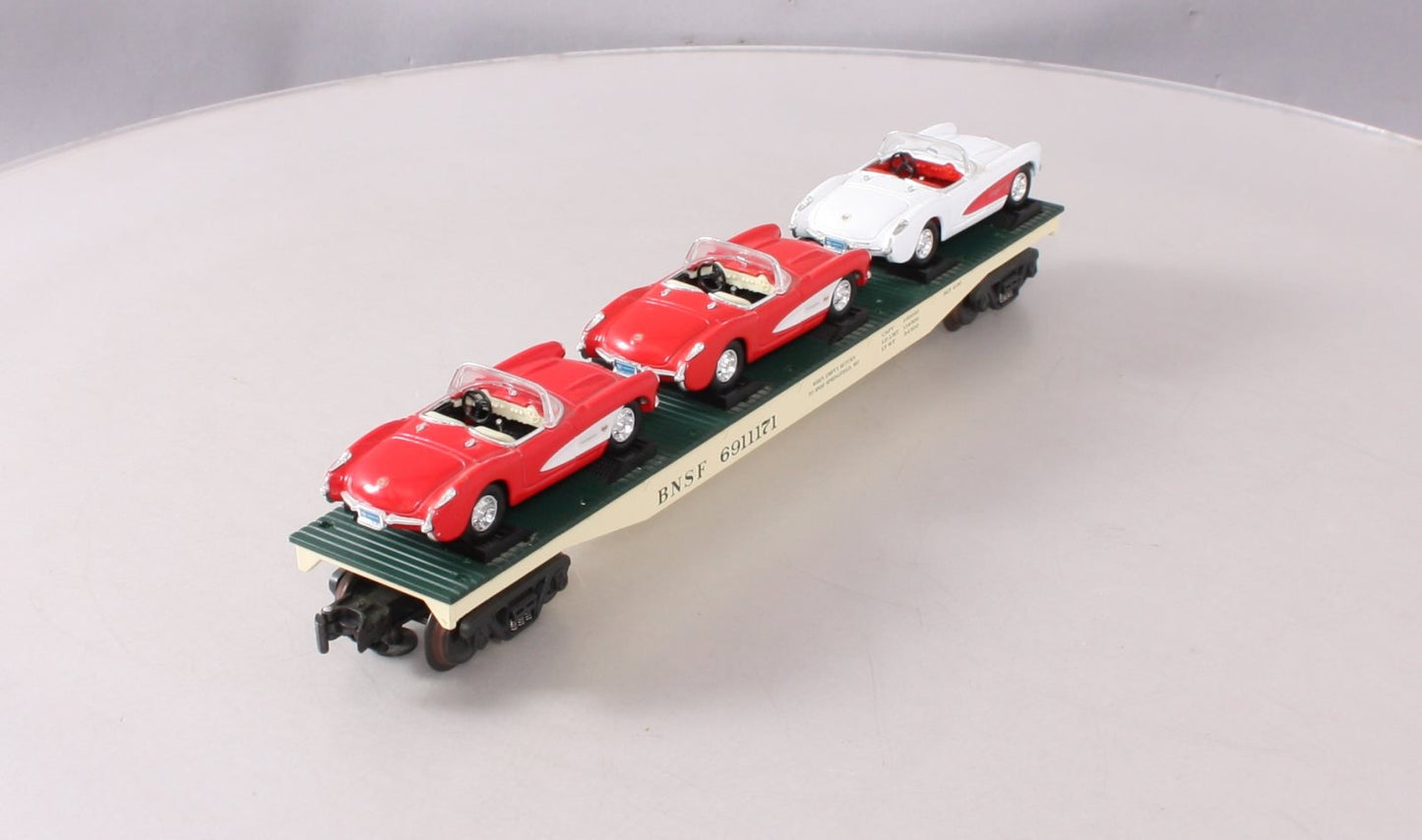 K-Line K691-1171 O Gauge Burlington Northern Santa Fe Flatcar w/ 1957 Corvettes NIB