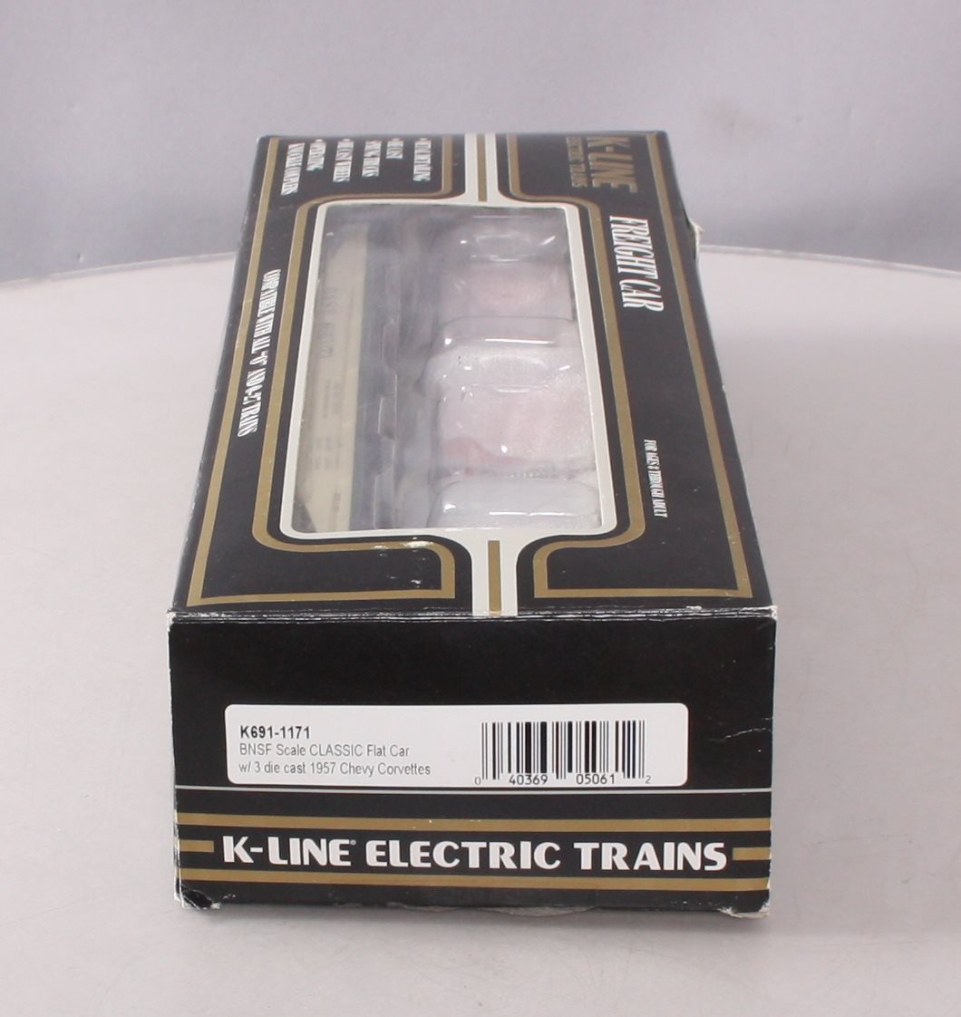 K-Line K691-1171 O Gauge Burlington Northern Santa Fe Flatcar w/ 1957 Corvettes NIB