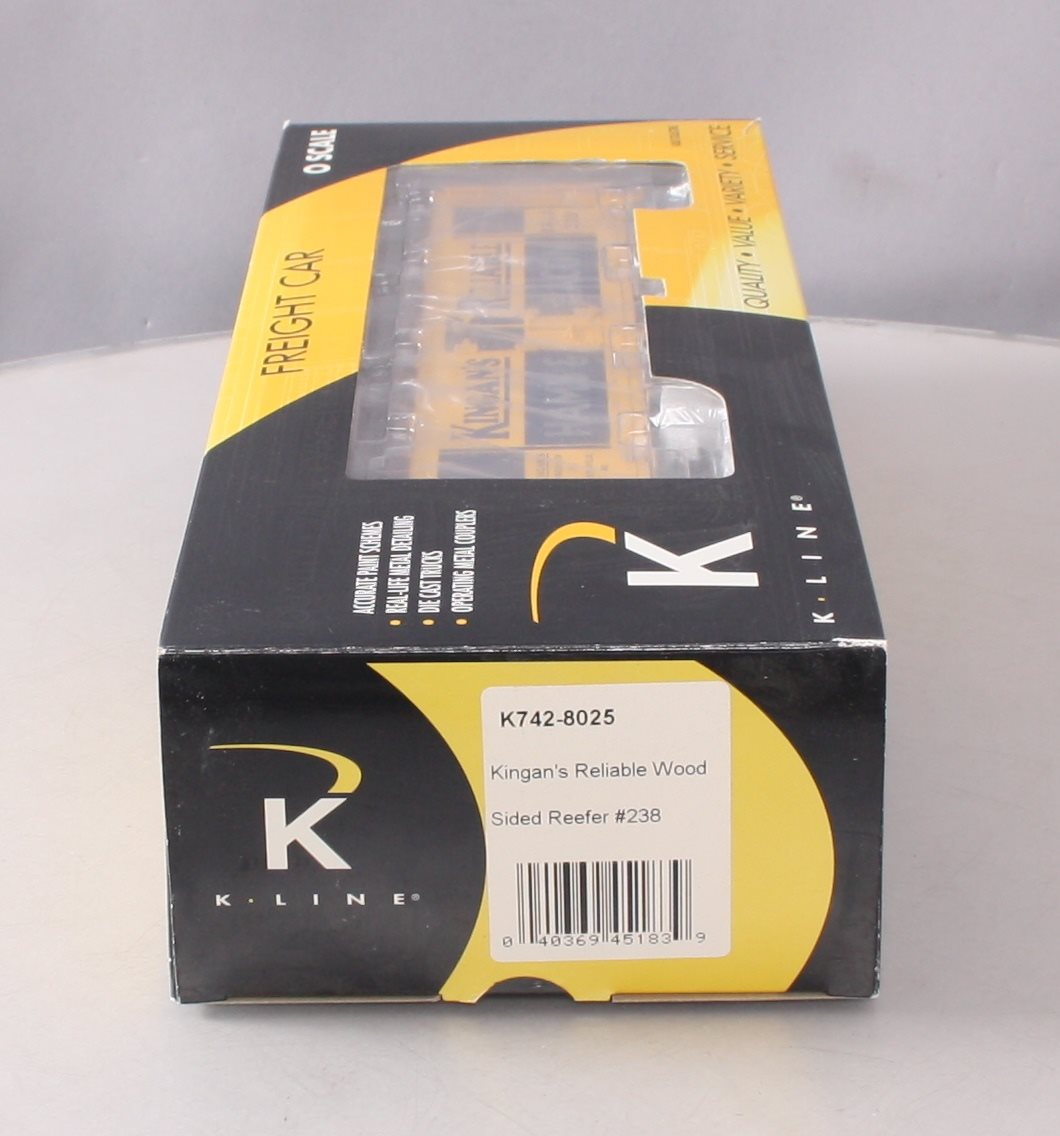 K-Line K742-8025 O Gauge Kingan's Reliable Wood-Sided Reefer Car #238 LN/Box