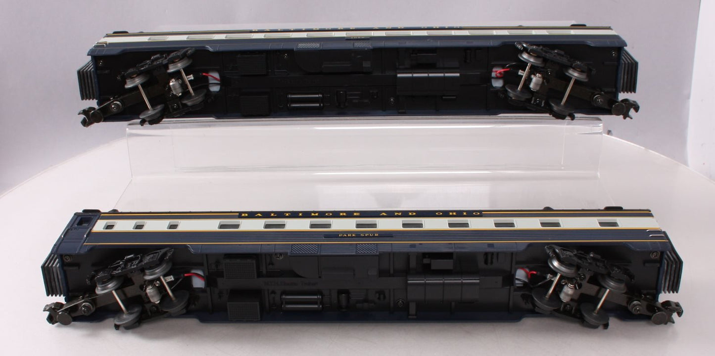 MTH 20-6613 O B&O 70' Streamline Sleeper/Diner Passenger Car Set (Set of 2) EX/Box