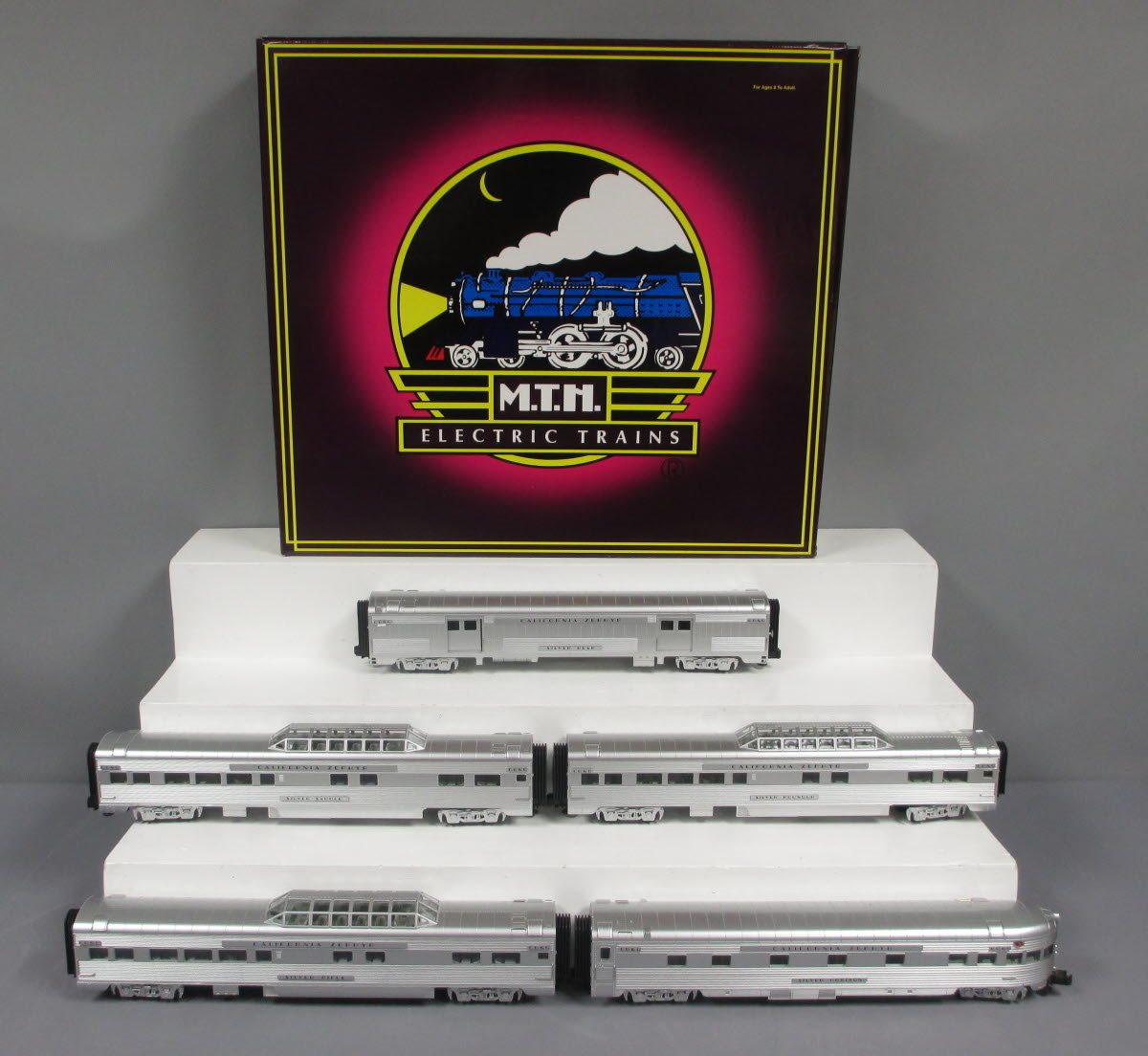 MTH 20-6545 O Gauge California Zephyr 70' Streamlined Ribbed Passenger 5-Car Set LN/Box