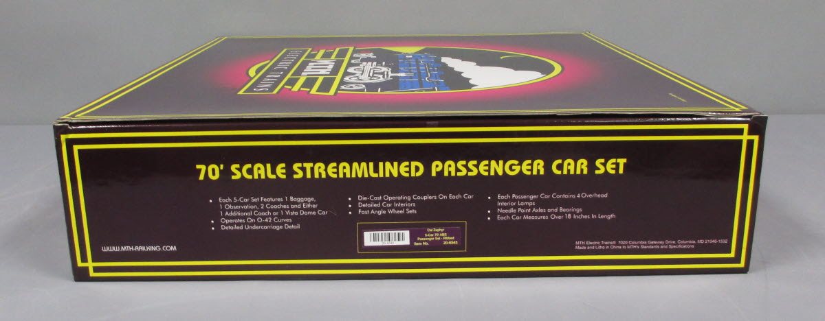 MTH 20-6545 O Gauge California Zephyr 70' Streamlined Ribbed Passenger 5-Car Set LN/Box