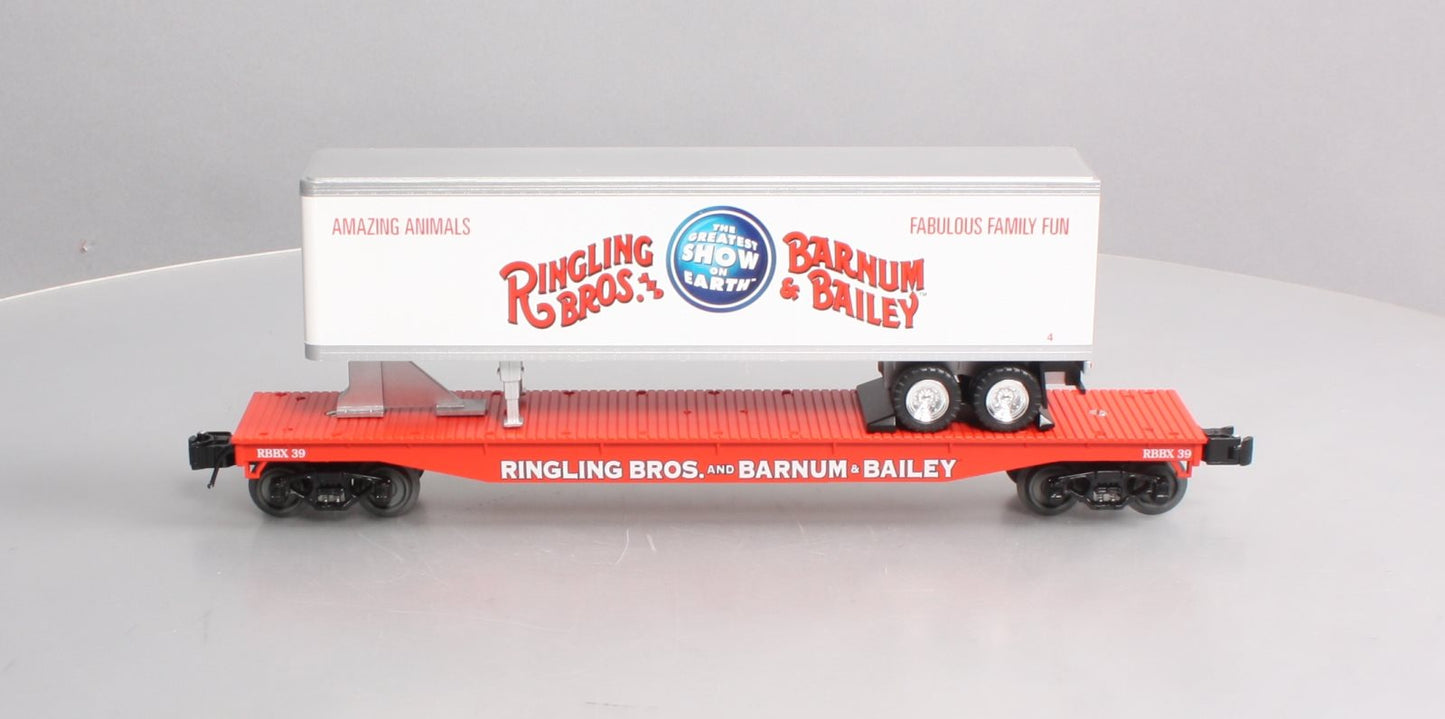 K-Line 6-22574 O Gauge Ringling Bros Flat Car #39 w/ Trailer #4 LN/Box
