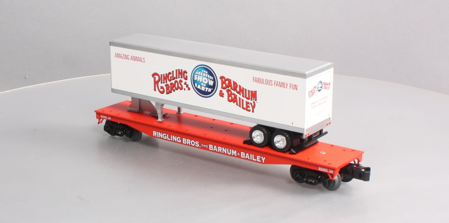 K-Line 6-22574 O Gauge Ringling Bros Flat Car #39 w/ Trailer #4 LN/Box
