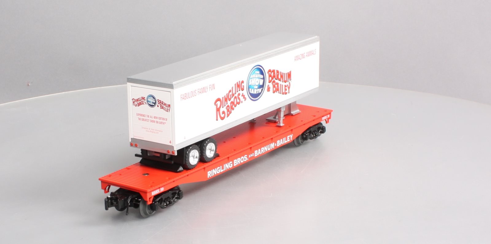K-Line 6-22574 O Gauge Ringling Bros Flat Car #39 w/ Trailer #4 LN/Box