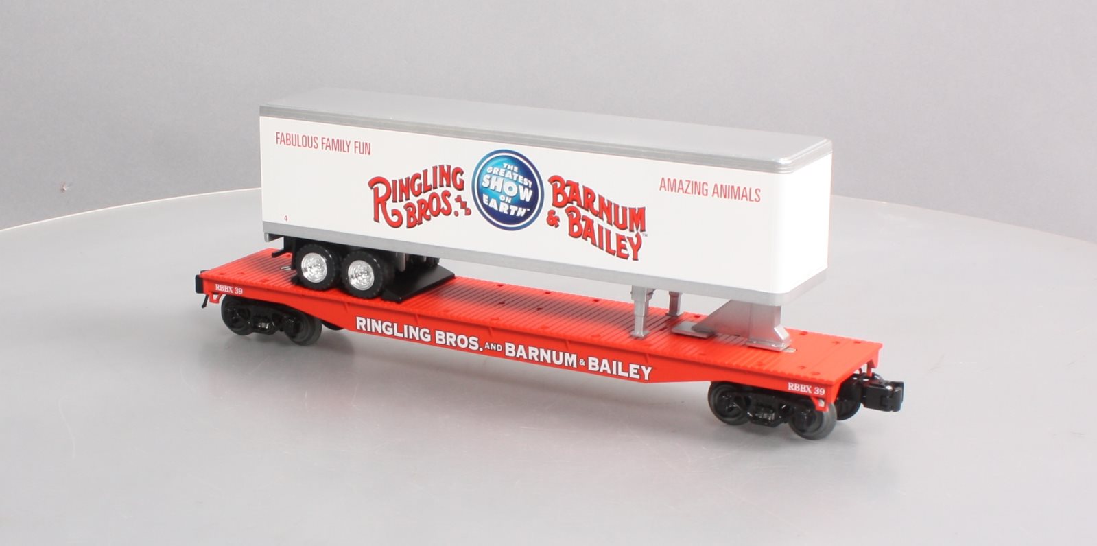 K-Line 6-22574 O Gauge Ringling Bros Flat Car #39 w/ Trailer #4 LN/Box
