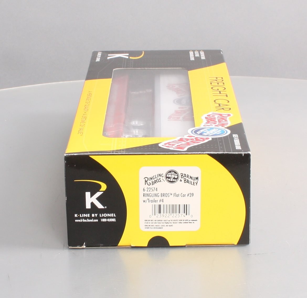 K-Line 6-22574 O Gauge Ringling Bros Flat Car #39 w/ Trailer #4 LN/Box