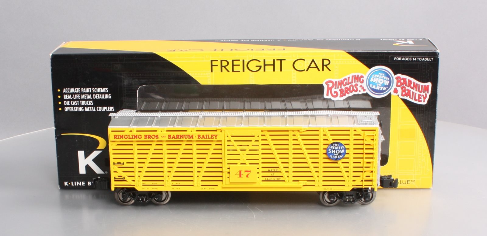 K-Line 6-22248 O Gauge Ringling Brothers Scale Stock Car #47 (Gold) NIB