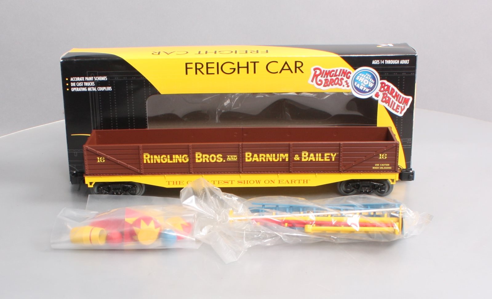K-Line 6-22544 O Gauge Ringling Bros Wood-Sided Gondola w/ Equipment Load #16 LN/Box