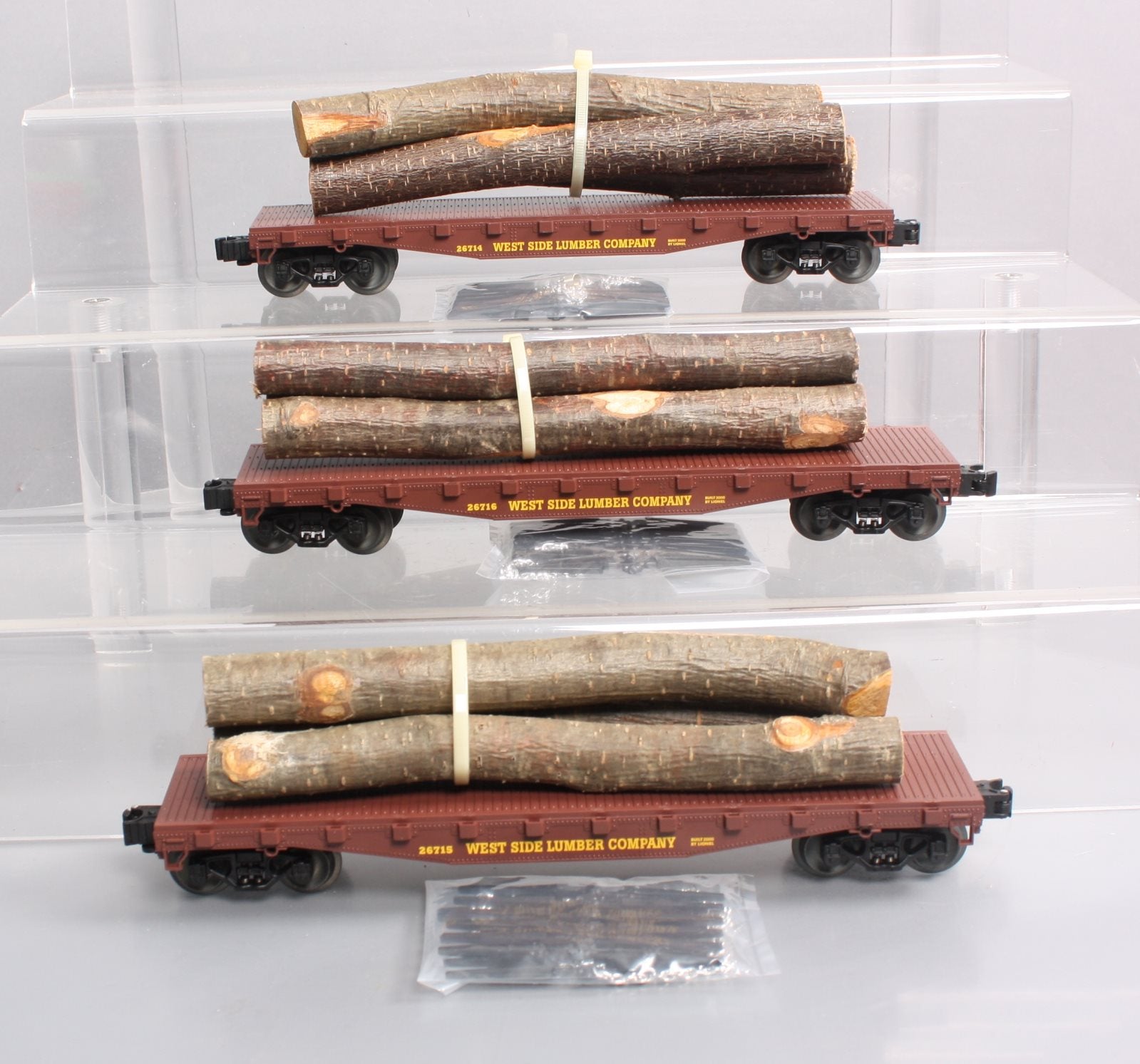 Lionel 6-26713 O Gauge Western Maryland 3-Car Standard Flatcars w/Log Loads Set MT/Box