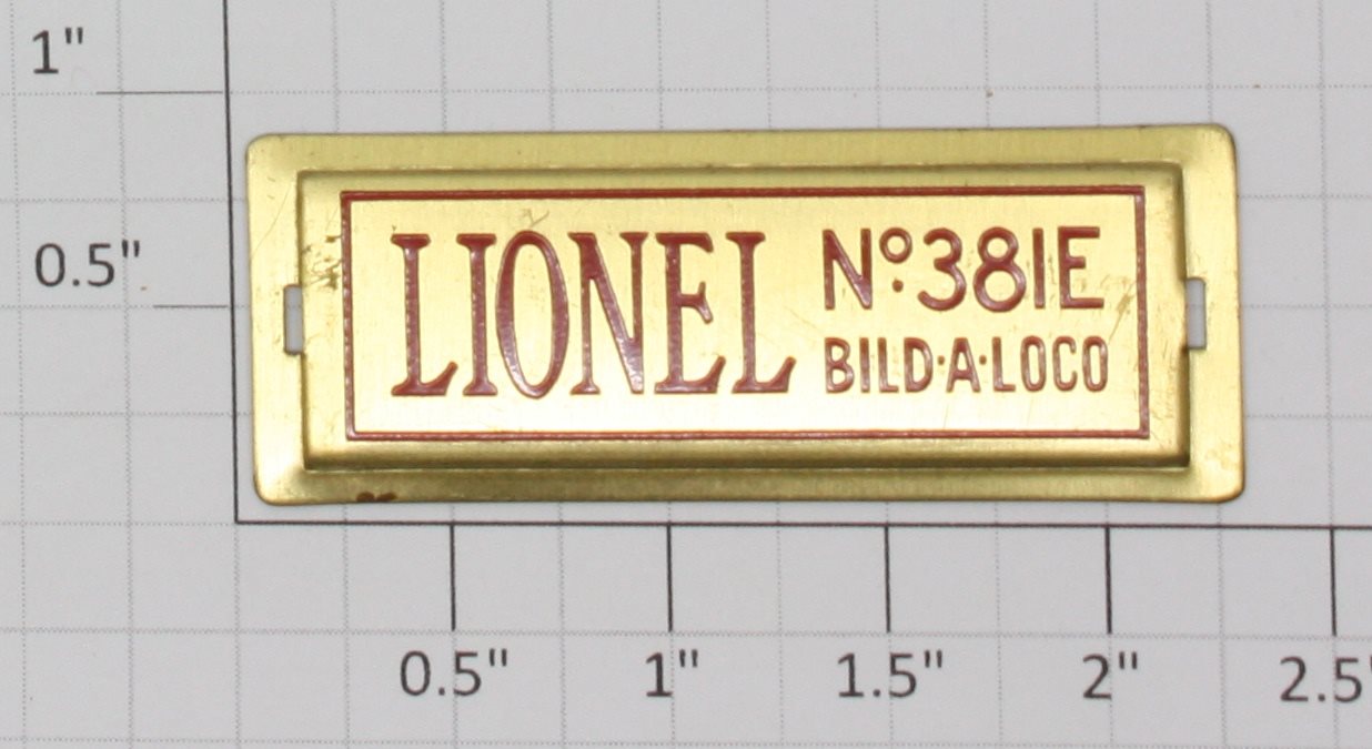 Lionel 381E-2 Bild-A-Loco No. 381E Brass Nameplate