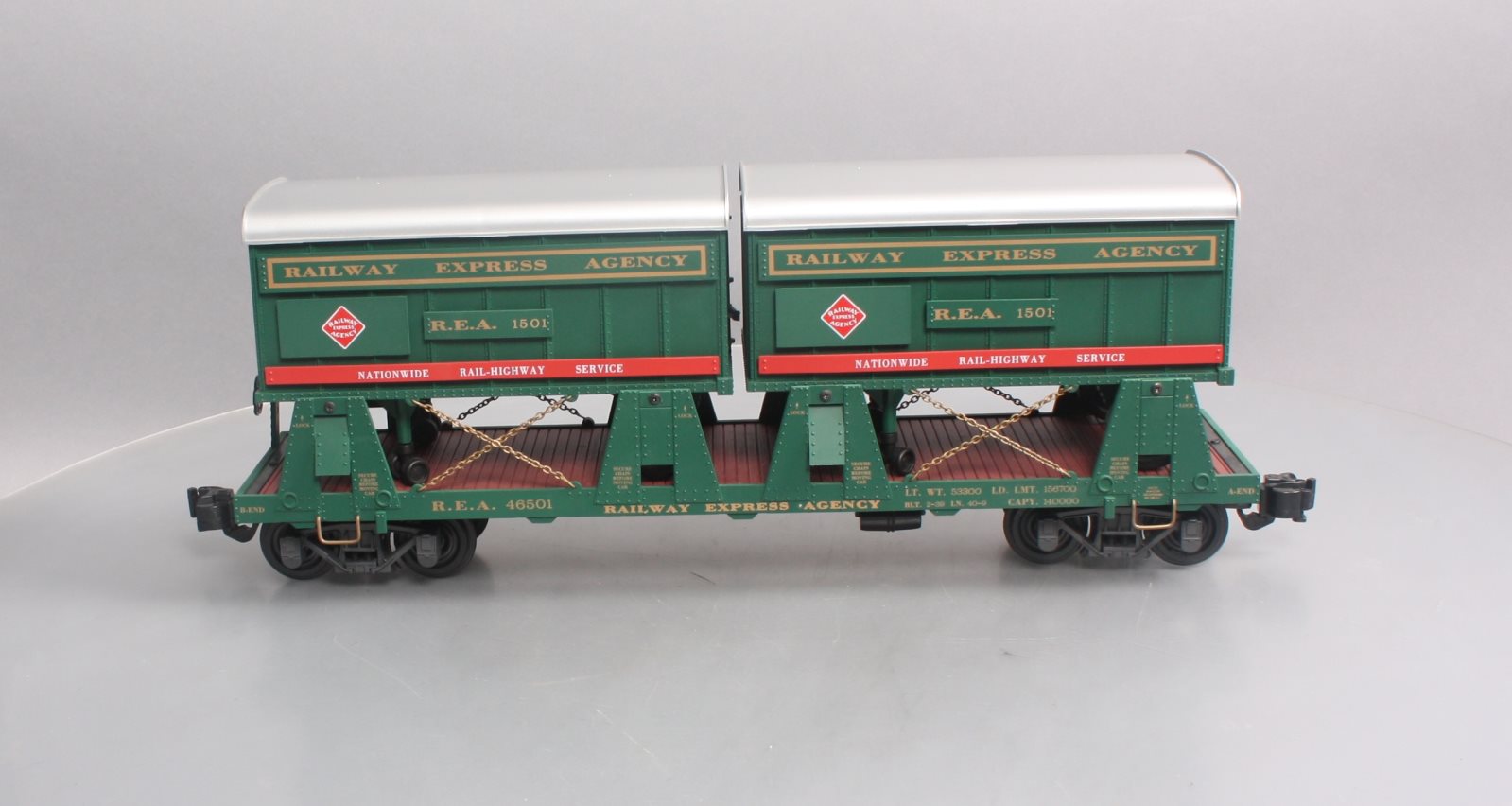 Aristo-Craft 46501 G Scale REA Piggyback Flatcar #1501 - Metal Wheels
