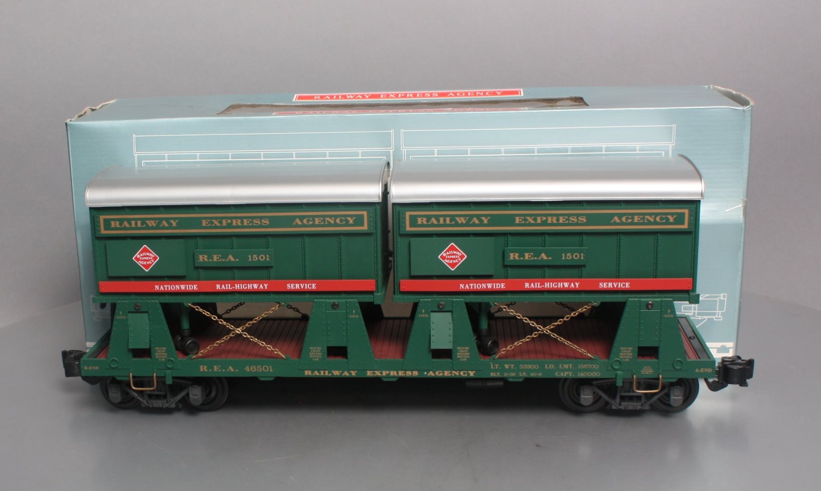 Aristo-Craft 46501 G Scale REA Piggyback Flatcar #1501 - Metal Wheels