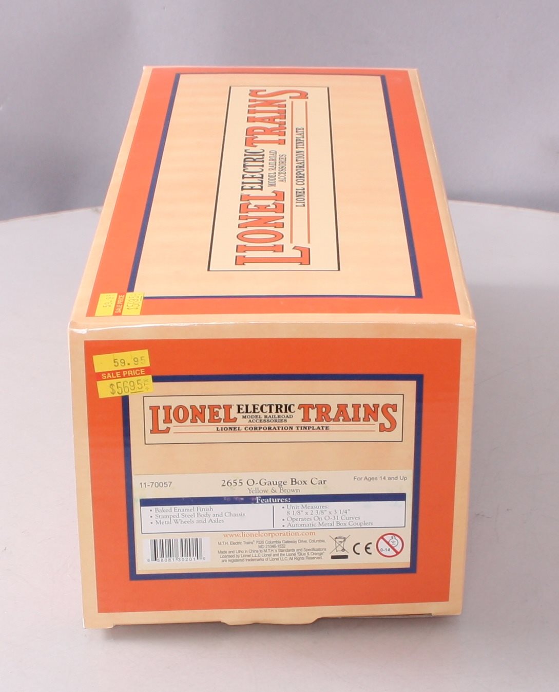 Lionel 11-70057 O Gauge Yellow & Brown  Lionel Lines Tin Plate Boxcar LN/Box