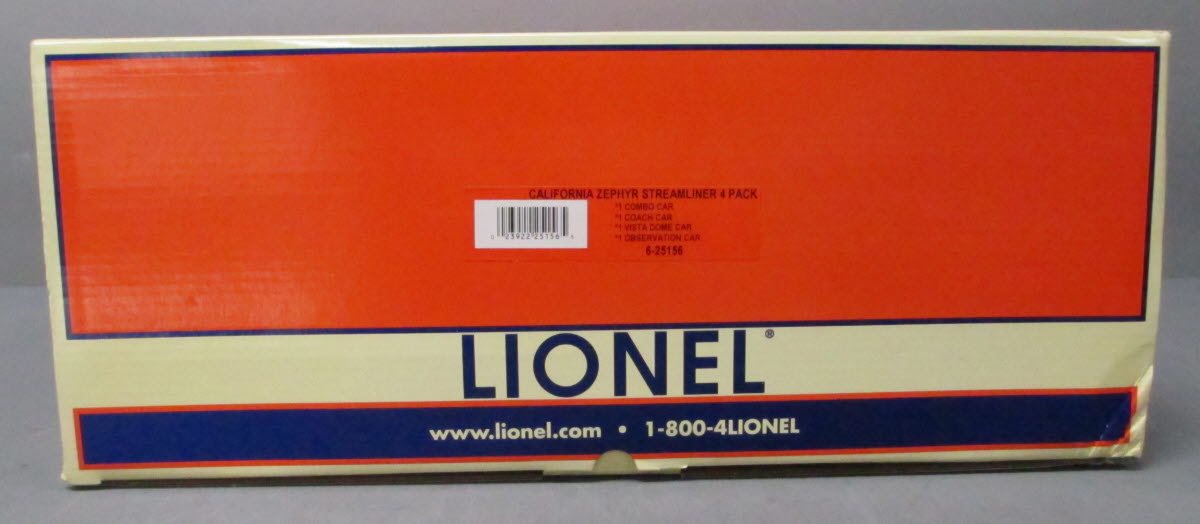 Lionel 6-25156 O Gauge California Zephyr Streamliner Passenger Cars (Set of 4) LN/Box