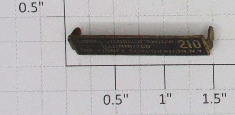 Lionel 210-50 Standard Gauge Brass Nameplate #210 Switch