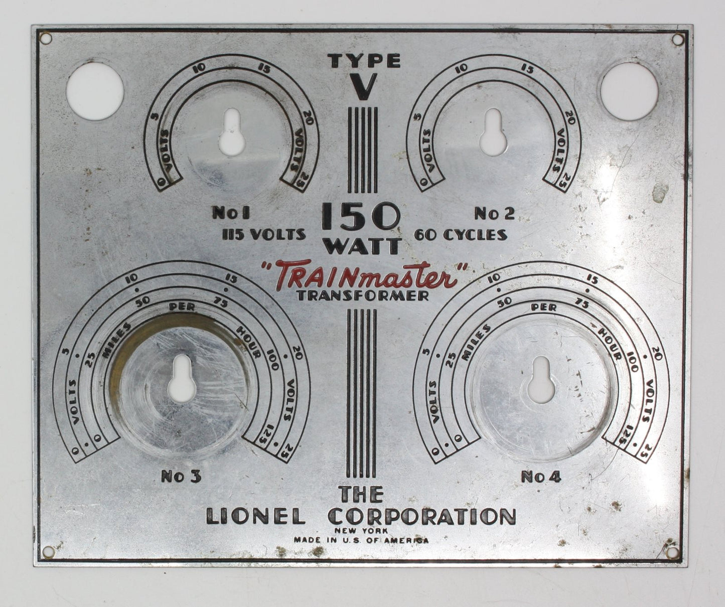 Lionel V-107 Metal Transformer Nameplate
