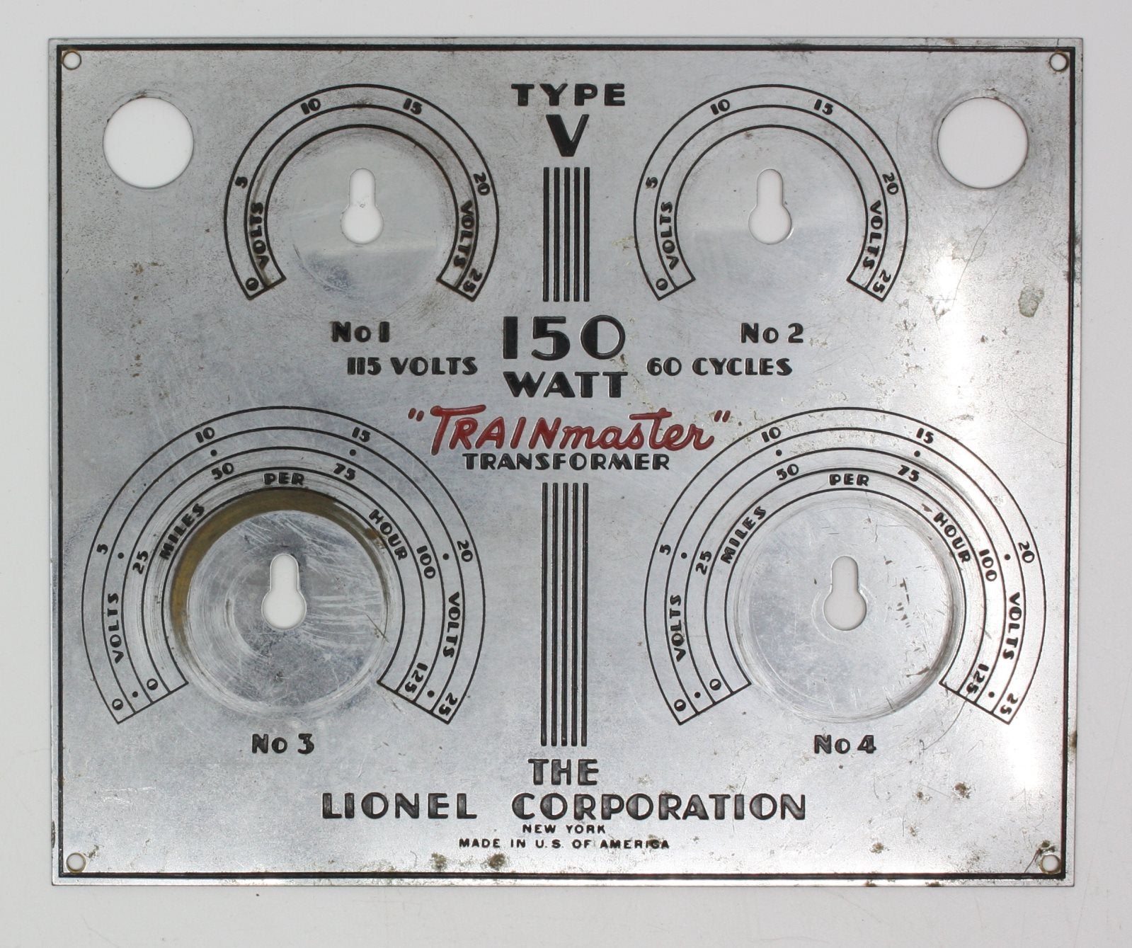 Lionel V-107 Metal Transformer Nameplate