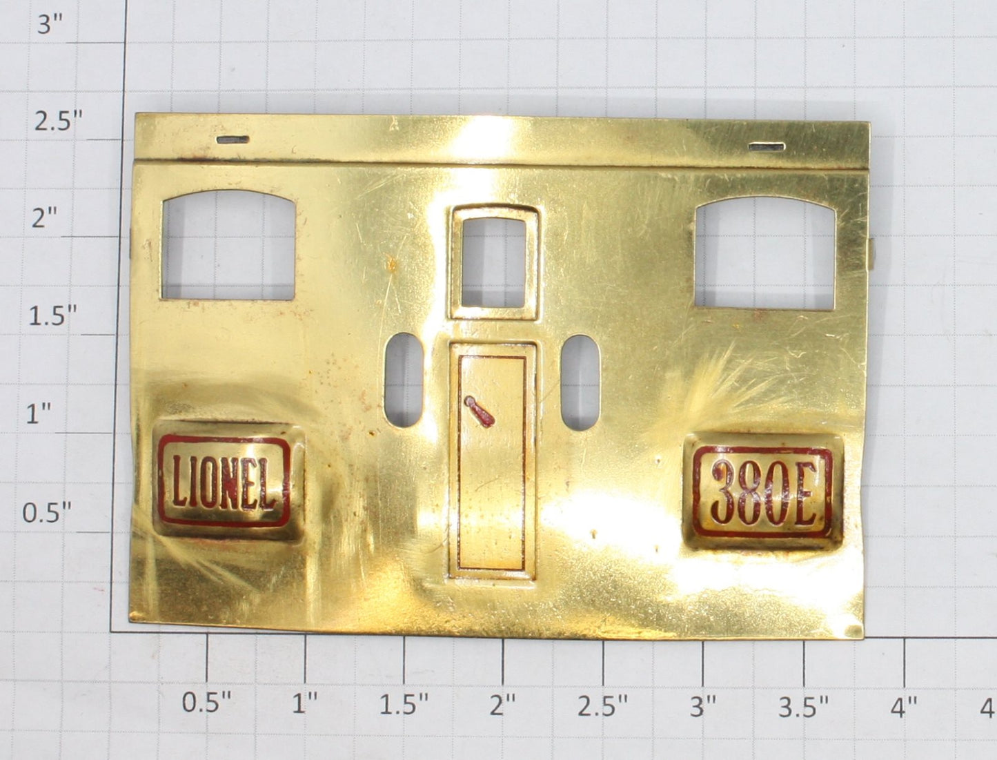 Lionel 380E-10 380E Brass Door and Window Insert Plate with Red Lettering