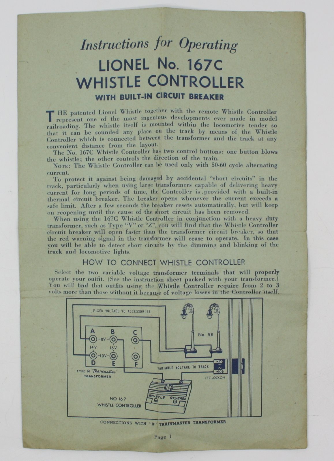 Lionel 167-55 Instruction Sheet 4/47