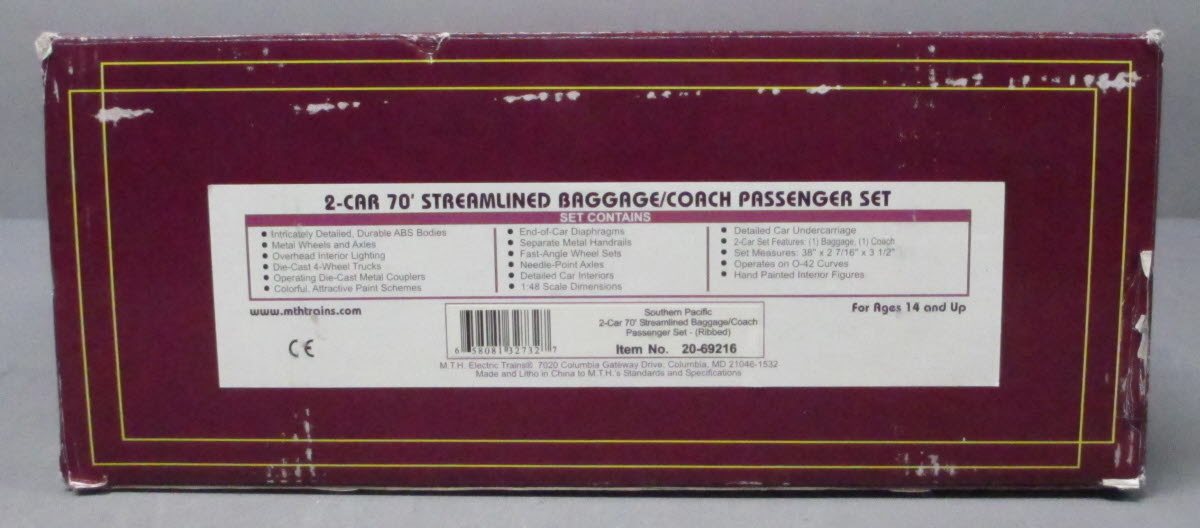MTH 20-69216 O Southern Pacific 70' ABS Baggage/Coach Passenger Set (Set of 2) LN/Box
