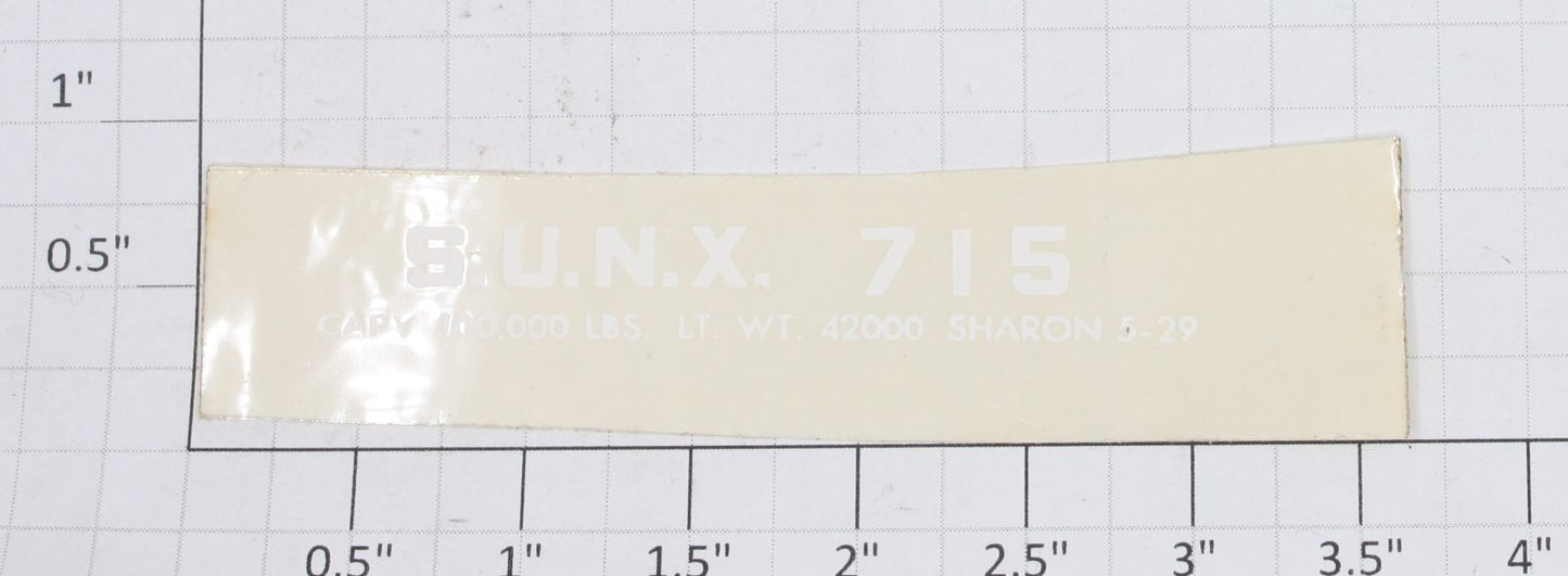 Lionel 715-11 White Lettering S.U.N.X. Sticker Decal